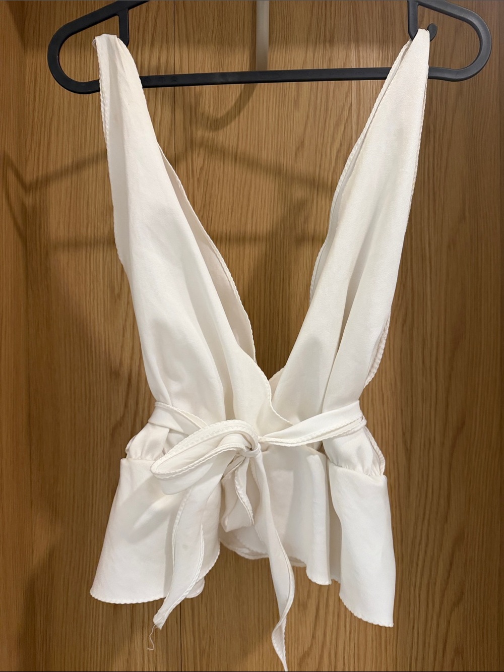 Vintage White V-Neck Tie-Front Women's Top